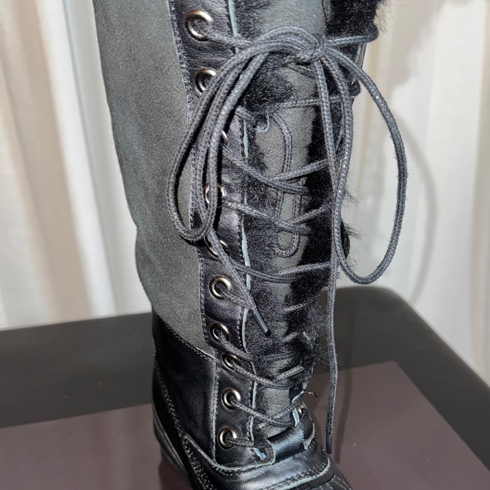 Atelier Noir By Rudsak Tall Black Lace-Up Winter Snow Boot Shearling And Leather - Picture 9 of 14